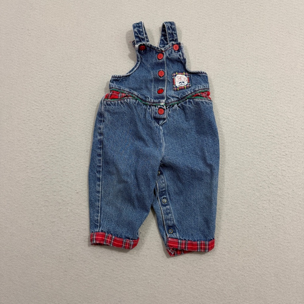 OshKosh B'gosh Overalls Kids 18M Blue Denim Plaid Lined Vintage USA Made 826-031